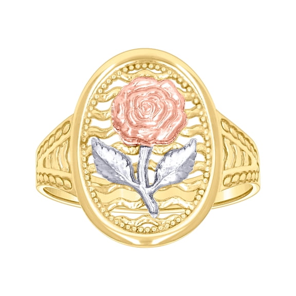 10k Tri-color Gold Womens Flower Fashion Ring 17.2x2.8mm Wide Ring for Women - 2.5 Grams