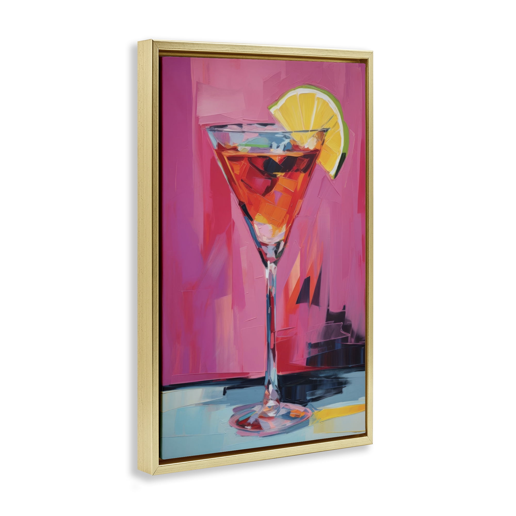 Stupell Industries Pink Lady Cocktail Food & Beverage Painting Gold Floater Framed Canvas Art Print Wall Art, 21 x 31