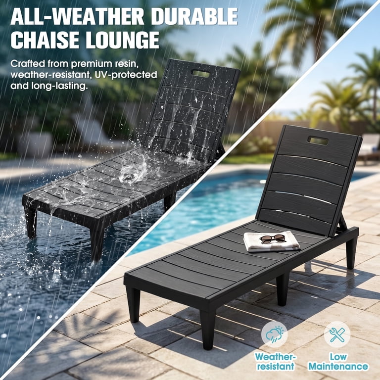 Vineego Set of 2 Patio Chaise Lounges, Black Adjustable photo 3