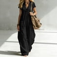 thumbnail image 4 of hoksml Women's V-Neck Short Sleeve Jumpsuit, Casual Button Front Wide Leg Overalls with Pockets, 4 of 7