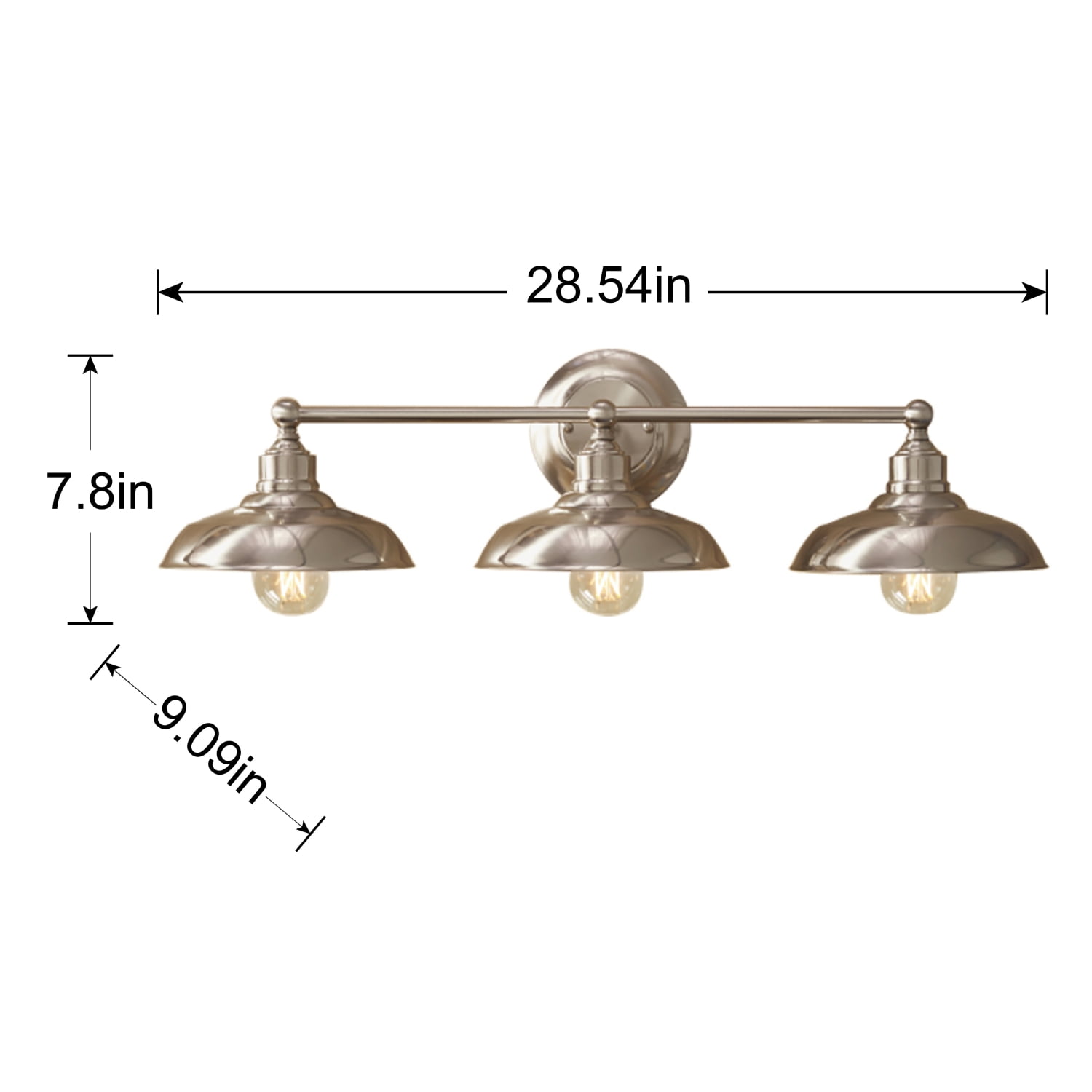 Better Homes & Gardens 28.5" Farmhouse-Style 3-Head Vanity Light , Satin Nickel Finish, E26 Socketed