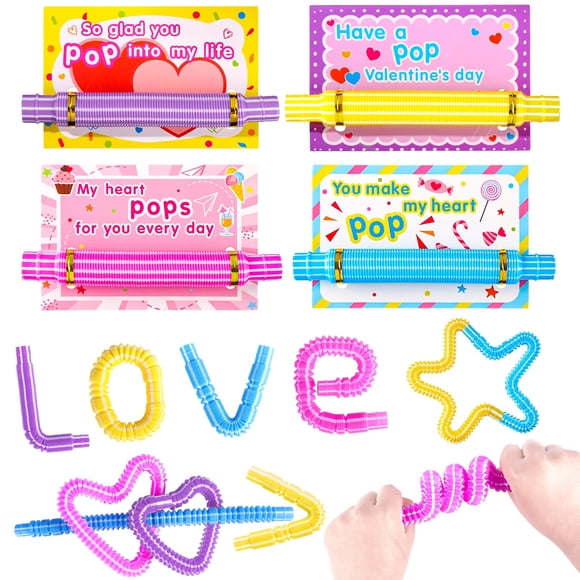 Tarjetas de San Valentín GOHEYI, paquete de 24 con pop tubes para el aula de niños