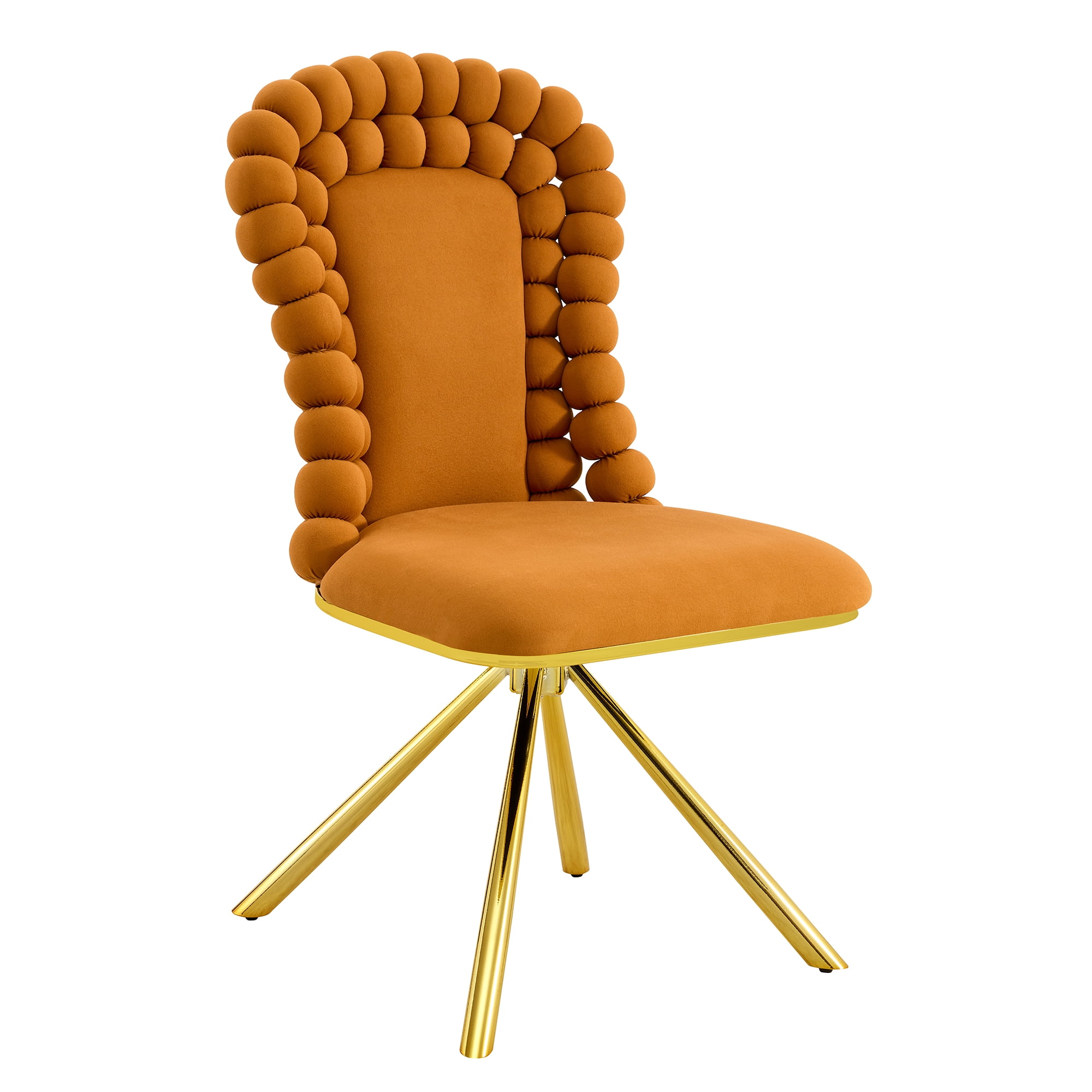 Alvantor Velvet Bubble Dining Chairs, Orange, Set of 2 with Metal Legs