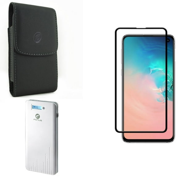 Galaxy S10e Power Bank w Screen Protector w Case Belt Clip - 6000mAh Charger Portable, Tempered Glass 5D Curved Edge, Leather Holster Cover for Samsung Galaxy S10e Phone