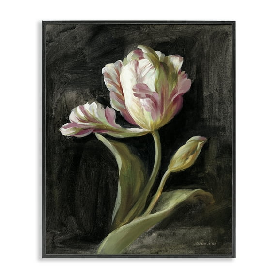 Stupell Industries Tulip on Black Plants & Flowers Painting Black Framed Art Print Wall Art, 11 x 14