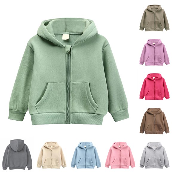 Xijirk Kids Toddler Girls Solid Thick Full Zip Hoodie with Protective Zipper Garage and Pockets for School and Daily Wear,3-4 Years