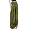thumbnail image 4 of Lucakuins, pantalones de traje de pierna ancha para mujer, pantalones sueltos casuales elásticos de Color sólido para el trabajo, ropa de calle de oficina Lucakuins  moda, 4 of 8