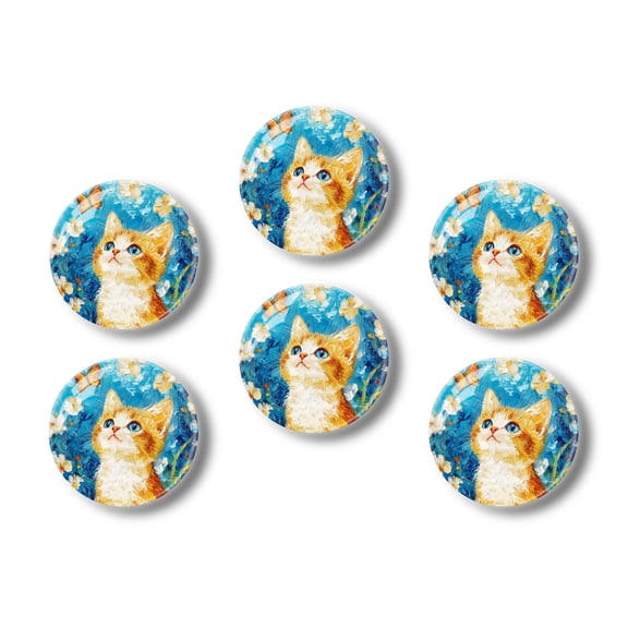 Glass Refrigerator Magnet 6Pcs Magnetic Fridge Sticker,Decor for Kitchen,Whiteboard,Cabinet,Adorable Portrait Of Cat Kitten Butterfly Animal Painting
