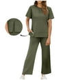 thumbnail image 2 of Women Set Sale Women Summer 2 Piece Outfits Side Split Tunic Top and Wide Leg Pants Solid Casual Two Piece Set, 2 of 9
