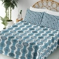 thumbnail image 3 of Ambesonne Ethnic Fitted & Top Sheet Set with Shams, Oriental Motif Vertical Line, Sky Blue Petrol Blue, 3 of 5