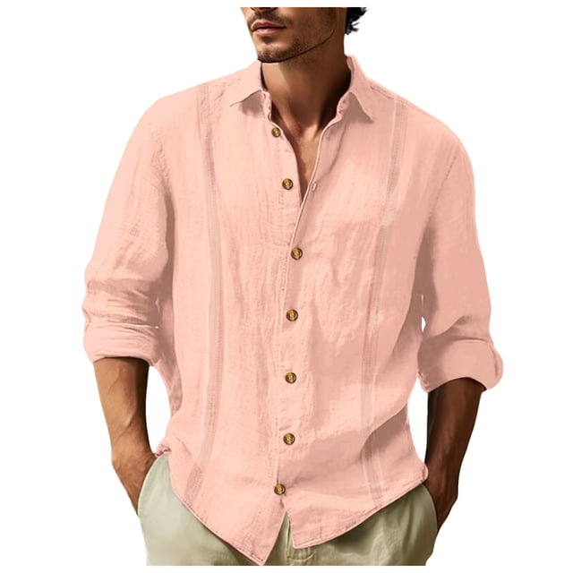 Camisa de manga larga con solapa y cuello de botón para hombre - Prenda informal para vacaciones, tejido de poliéster, versátil para interior y exterior - Tallas S-XXXL