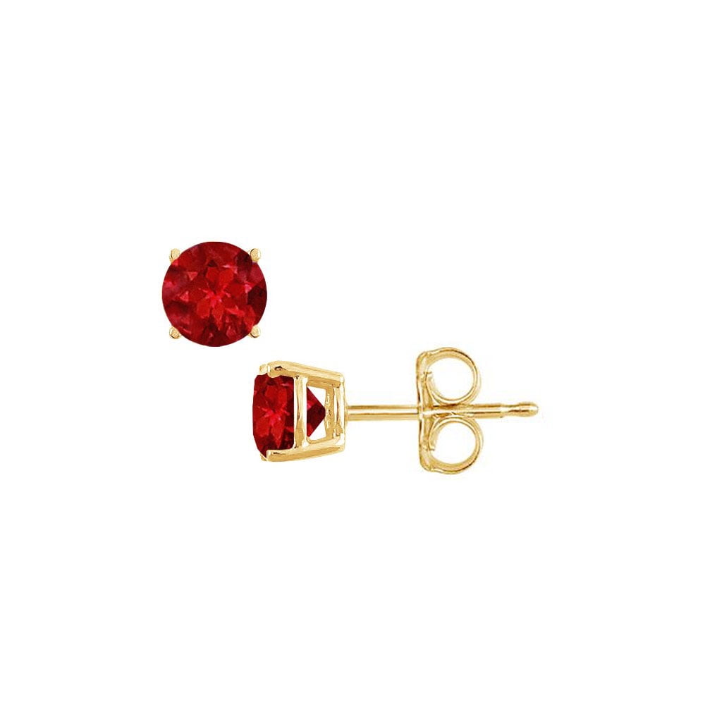 Yellow Gold Vermeil Prong Set Created Ruby Stud Earrings 1.00 CT TGW ...