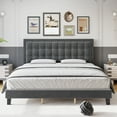 thumbnail image 1 of Bed Frame, Modern Upholstered Platform Bed with Button Linen Headboard, Heavy Duty Foundation with Wood Slats Supports No Box Spring Needed, 1 of 9