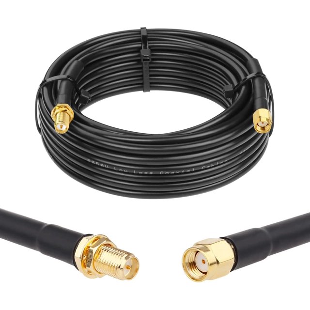 Cable RP-SMA macho a RP-SMA hembra de 20 pies, cable coaxial de extensión de antena RG58 RP-SMA de baja pérdida para