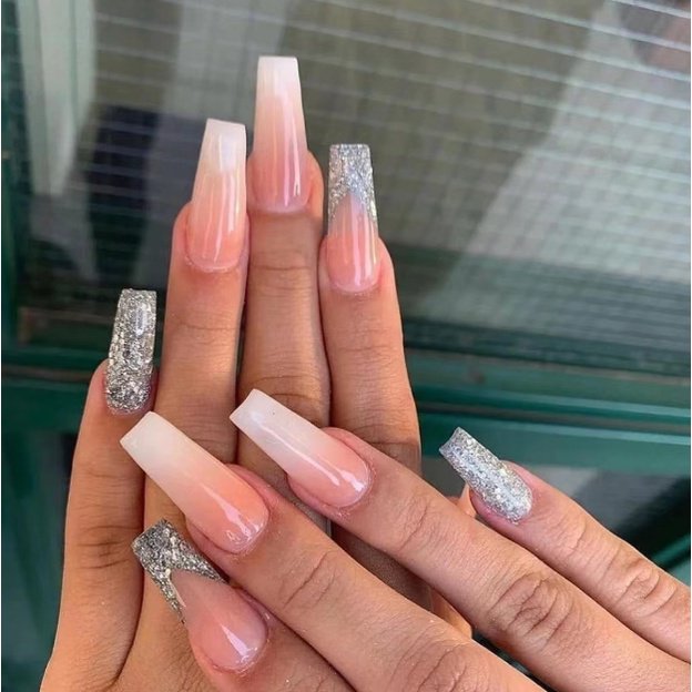 24 Piezas uñas postizas largas con pegamento Lujo