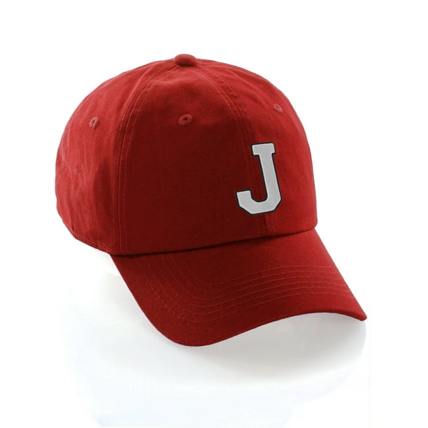 Customized Letter Intial Baseball Hat A to Z Team Colors, Red Cap Black  White Letter J