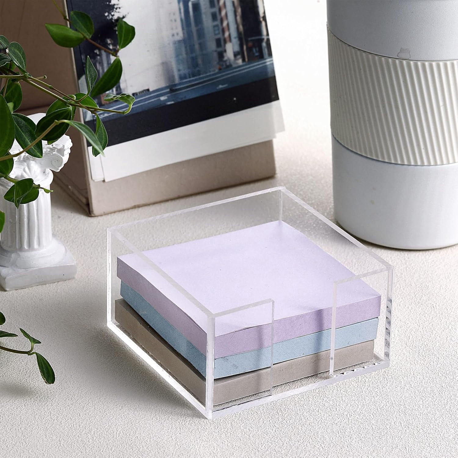 4 Pcs Acrylic Sticky Note Holder 3 x 3 Clear Crystal Acrylic Note Dispenser Notepad Memo Holder Office Desk Organizer Accessories Sticky for Dorm Room Office Desk
