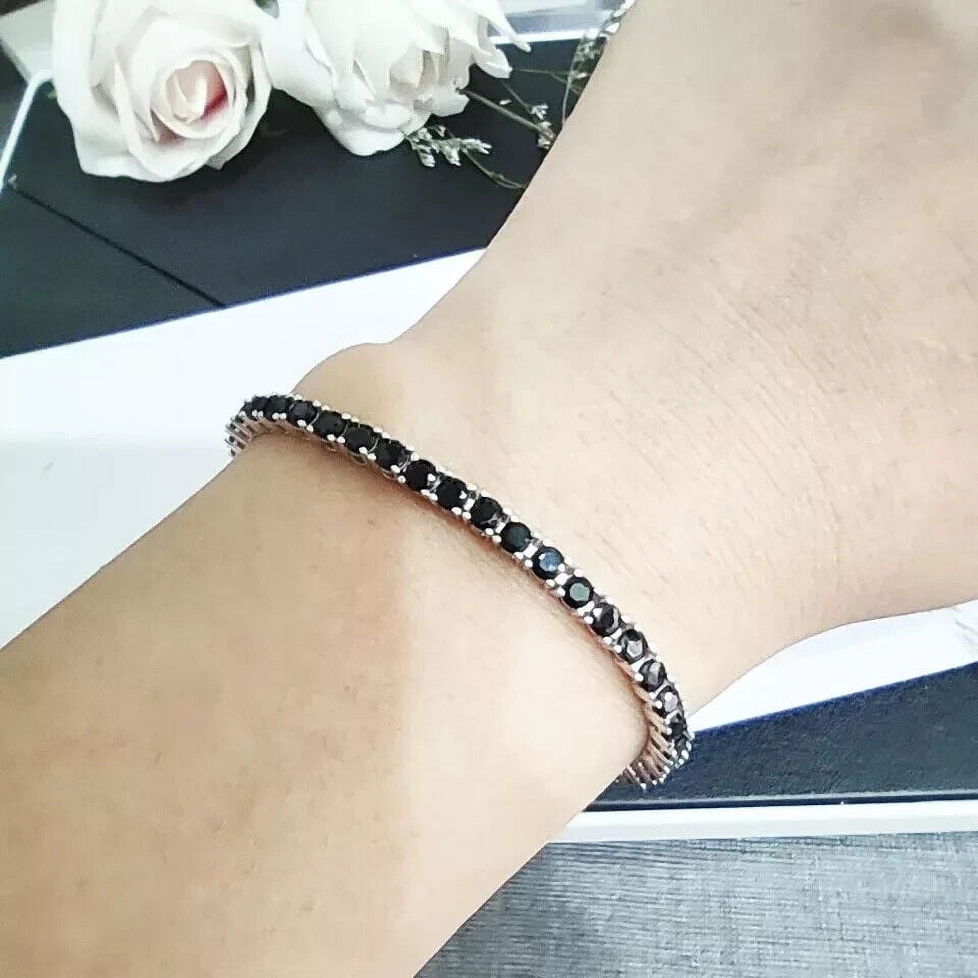 "12Ct Round Cut Lab Created Black Diamond Tennis Bracelet for Men in 14K White Gold Plated",