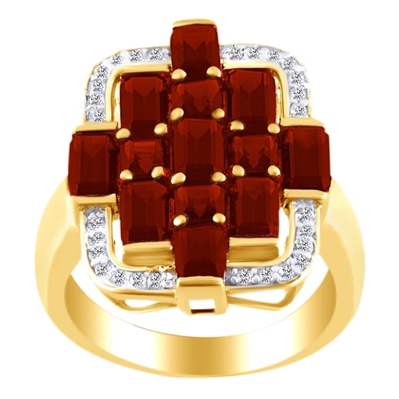 AFFY 3.36 Ct Baguette & Round Simulated Garnet & Topaz Cluster Ring in 14K White Yellow Gold Over Sterling Silver Ring Size - 13