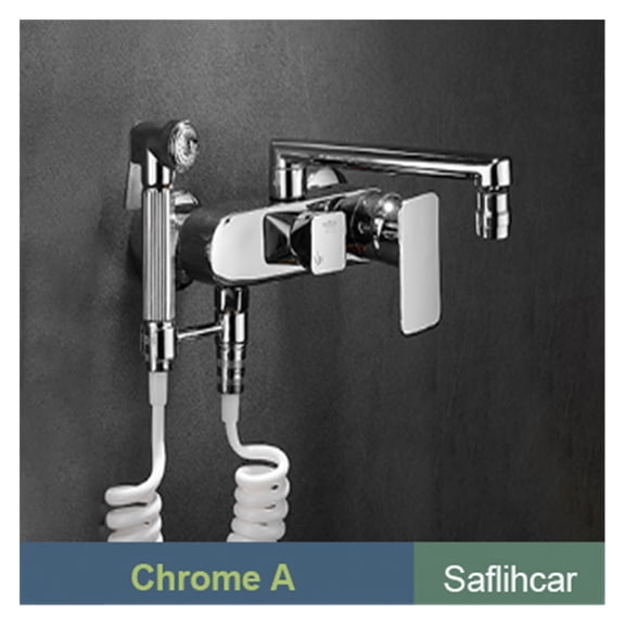 Matte Black Kitchen Sink Faucet Double Hole In-wall Faucet Hot Cold Mixer Taps With Spray Gun Bathroom Wash Basin Faucet ,360° Swivel Spout