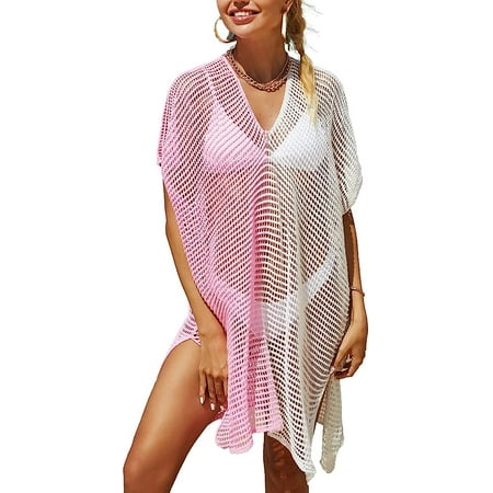 Kukuzhu Women Beach Cover Up Fringed Knit Crochet Hollow Out Tassel Bikini Blouse Contrast Bright Color Swimsuit Top