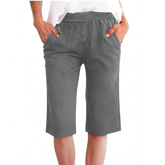 Bermuda Shorts for Women Knee Length High Waisted Baggy Shorts with Pockets Summer Casual Lounge Beach Outfits