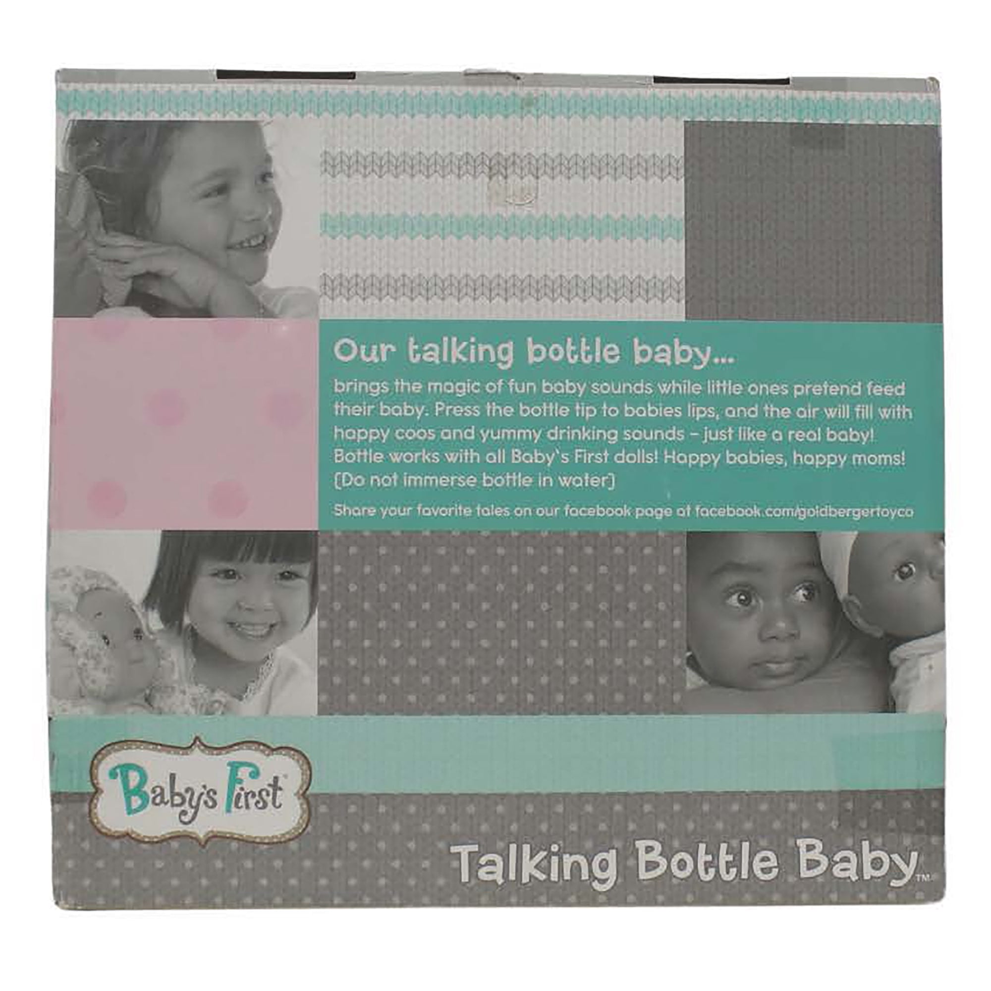 Goldberger Baby's First 13" Soft Body Talking Baby Doll with Bottle Baby White Top. A Realistic and Lightweight Soft Body Baby Doll for children 2 year & Up.