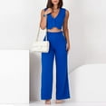 thumbnail image 4 of ZyeKqe Womens 2 Piece Lounge Outfits Sleeveless V Neck Crop Top Wide Leg Pants Summer Dressy Casual Sets, 4 of 8