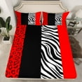thumbnail image 2 of Manfei Red Cheetah Print Bed Sheets, Fashion Leopard Zebra King Sheets, Abstract Stripes Sheet Set, Breathable Home Decor, 4pcs, 2 of 7