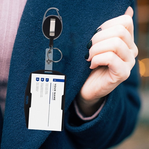 WEUVEB Office Id Card Holder Black Vertical Badge Sleeve with Reliable Protection for Important Work Cards