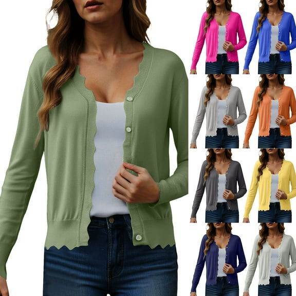 TTUHYWXI Women's Long Sleeve V-Neck Button Down Cardigan Knit Shrugs Sweater (Blue, M)