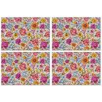 Pioneer Flower Floral Print Pattern Summer Placemats Table Placemats Set Of 4-Linen Kitchen Washable Placemats Table Mats 12x18 Inch Non-Slip Heat Resistant