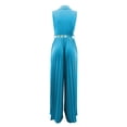 thumbnail image 5 of Solid Tank Jumpsuits for Women Slim Waist Wrap Deep V-Neck Rompers Sleeveless Pleated Wide Leg Floor Length Outfits Pants, 5 of 5