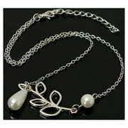 Pearl Droplet Thread Necklace 14K White or Yellow Gold plated for Woman White Pearl