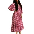 thumbnail image 1 of Gupgi Robe Bohème Ample pour Femmes Florale Col en V Manches Courtes Bouffantes Robe Midi Fluide, 1 of 9