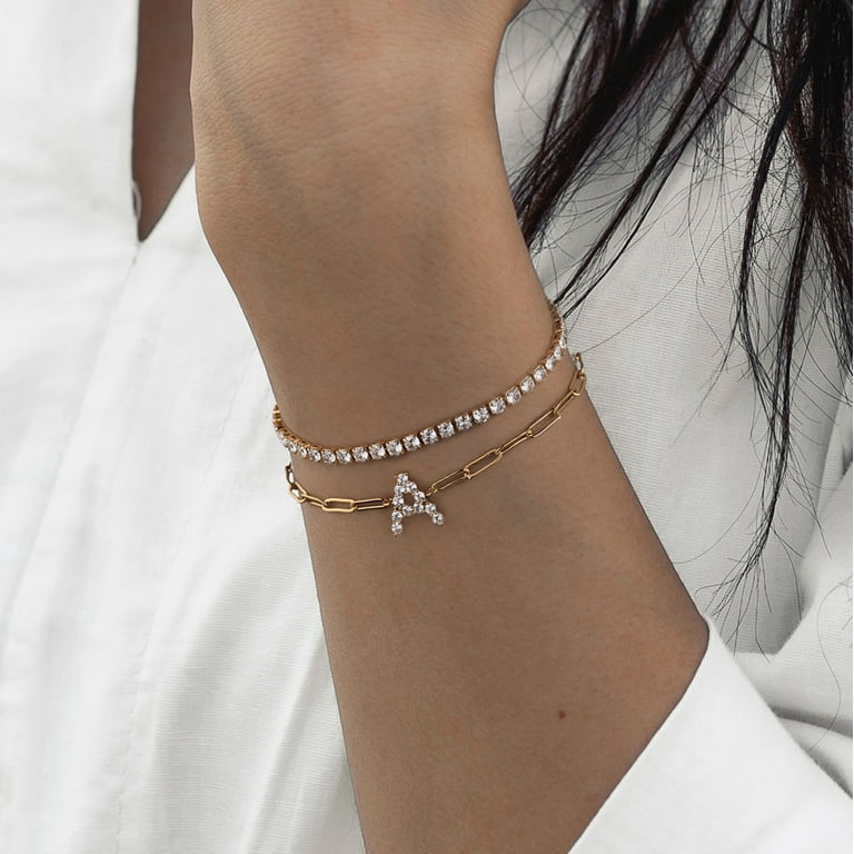 TINGN Initial Charm Bracelets for Women Gifts Initial Charms Bracelet  Stainless Steel Bangle Bracelet Birthday Christmas Jewelry Gift for Women  Teen Girls 