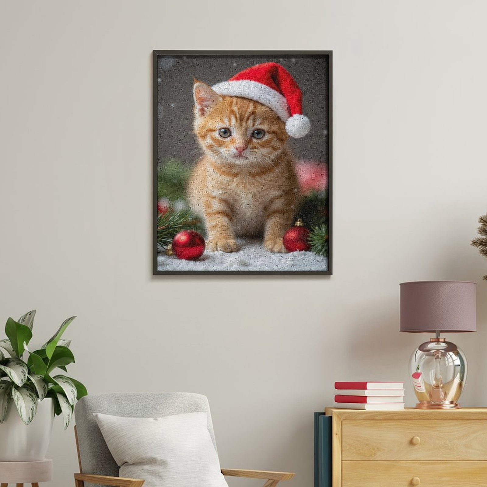 Paint By Numbers Kit for Adults Beginner - DIY Orange Kitten Santa Hat Holiday Canvas Painting Kits for Adults, Frameless Paint By Number for Adults for Home Wall Decor 16x20 Inch