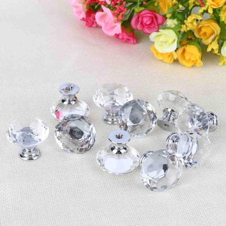 Coastal Cabinets 10Pcs Diamond Crystal Glass Cabinet Knobs Drawer Dresser Knobs Cupboard Handles Door Pull Knob Set ()