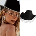 thumbnail image 6 of Vjnyvs Women's Cowboy Hat Set with Bandana and Heart-Shaped Sunglasses, Cowboy Hat Rhinestone Fringe Wide Brim Disco Cowboy Hat Black, 6 of 7