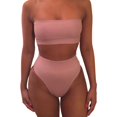 thumbnail image 5 of CNKOO 2 Pcs/Set Bikini Set Solid Color Elastic High Waist Strapless Summer Lady Swimsuit for Swimming, 5 of 5