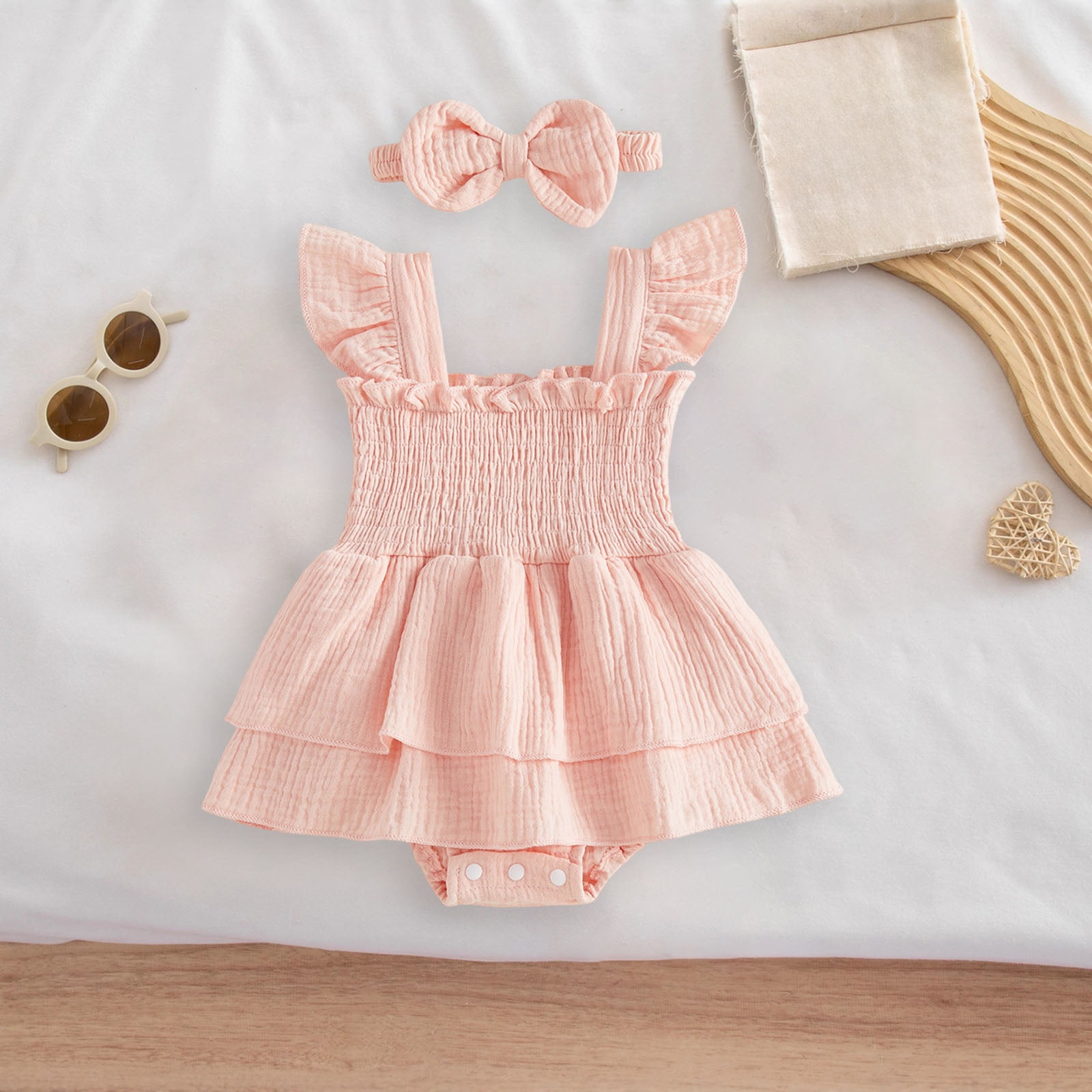 Gubotare Baby Girl Dress Newborn Baby Girl Outfits Short Sleeve Jumpsuit Romper Summer Clothes 0 3 6 9 12 18 24 Months (Pink,6-12 Months)