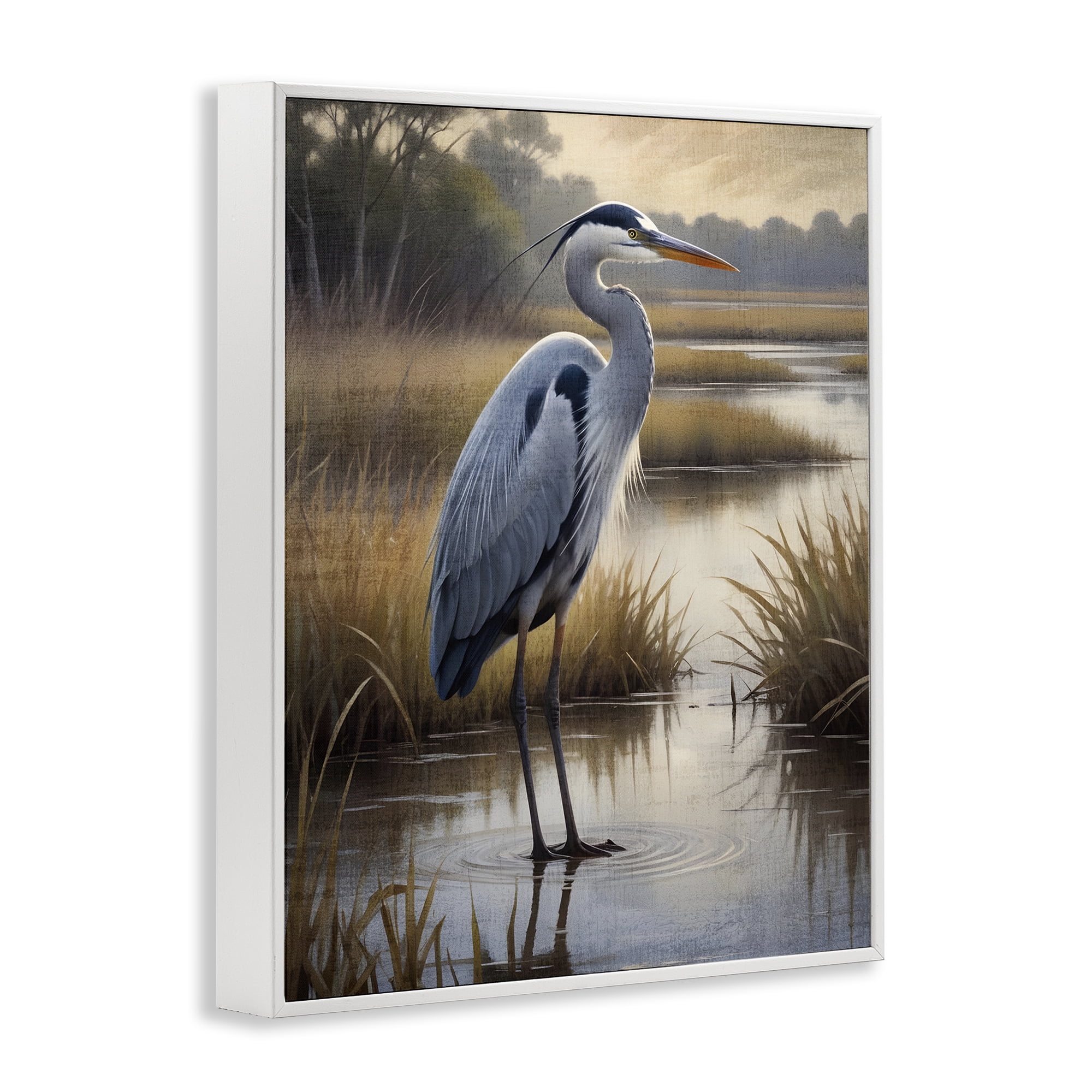 Stupell Industries Heron in Serene Marshlands White Framed Giclee Art, design by Susan Arnot