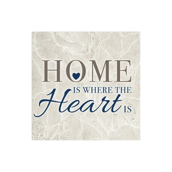 Home Where Heart Is Ecru Floral Sketch 12 x 12 Wood Wall Sign Plaque