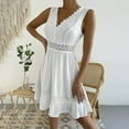 thumbnail image 2 of Elainilye Fashion Holiday Dresses for Women V-Neck Backless Lace Skirt Sleeveless Casual Summer Holiday Flowy Dress,White, 2 of 9