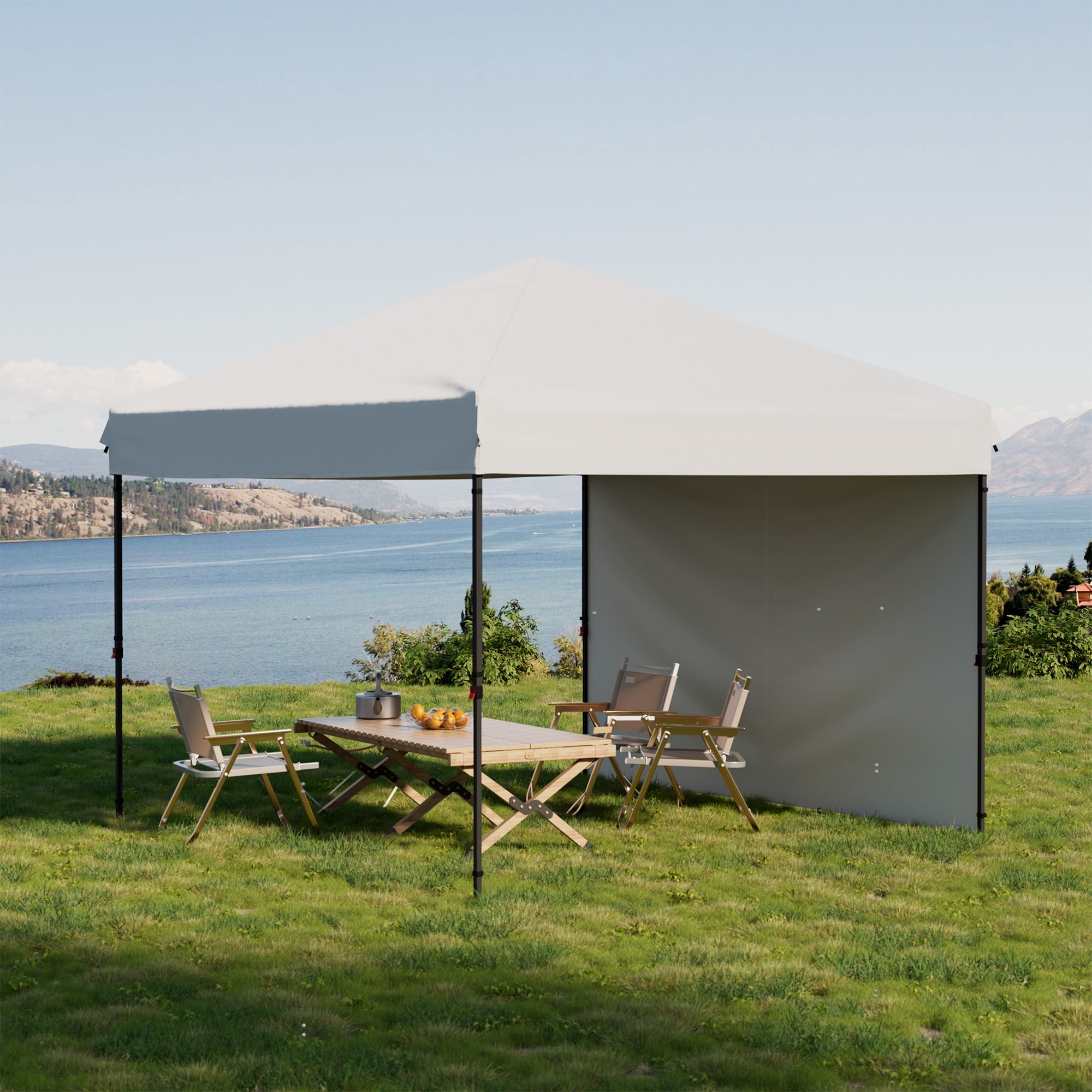 Heavy Duty Pop Up Canopy Tent 10x10 FT, Waterproof & UV-Resistant Outdoor Shelter,1 Removable Sidewall, One-Person Easy Setup, Adjustable Height Roller Bag & 4 Weight Bags Garden, Beach, Picnic,White