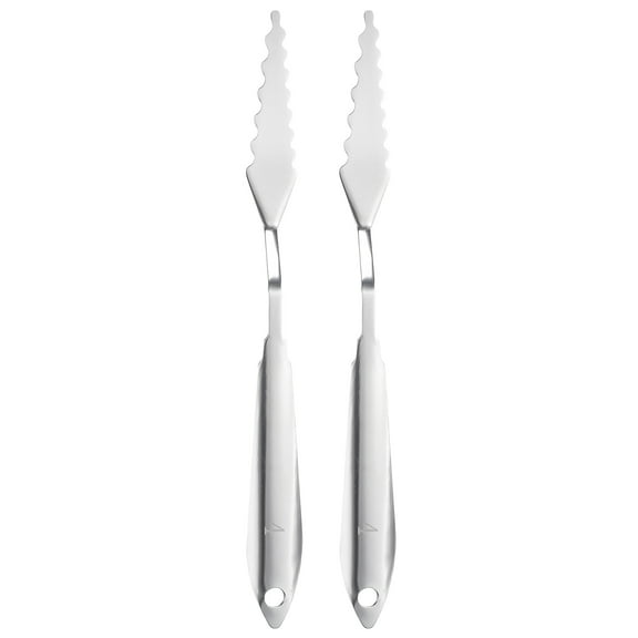 Uxcell 2pcs Palette Knife Painting Tool 8.78" Stainless Steel Large Serrated Spatula Painting Pallet knife with Hole Design for Acrylic Canvas, Silver