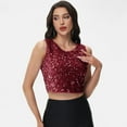 thumbnail image 5 of Women's Sleeveless Sequin Crop Top with Round Neckline and Sparkle Embellishment - XX Large, Burgundy, 5 of 7