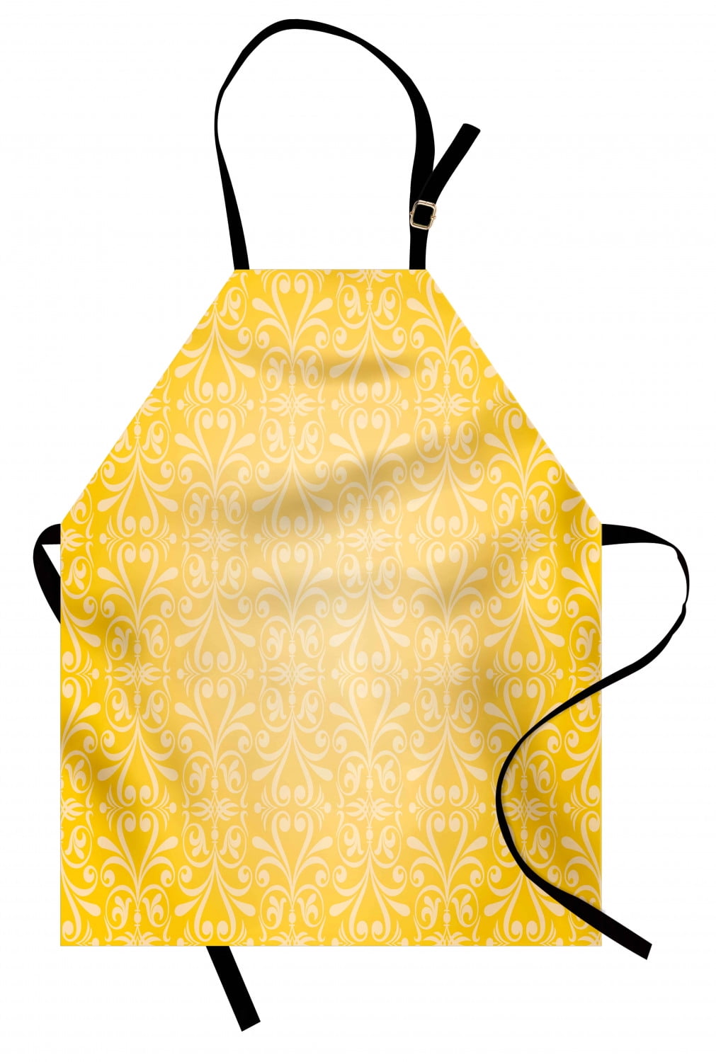 Yellow Apron Diagonal Swirling Ornate Victorian Damask Patterns on