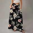 thumbnail image 4 of LWavelet Hibiscus Print Maxi Skirt with Side Pockets Women Tropical Style Daily Casual Flowy Bottoms Black M, 4 of 5
