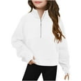 thumbnail image 2 of JTSRKL Girls Half Zipper Sweatshirts Cute Trendy Spring Fashion Pullover Crop Tops for Teen Girls Thumb Hole Long Sleeve Sweater Clothes with Pockets White 9-10 Years, 2 of 3